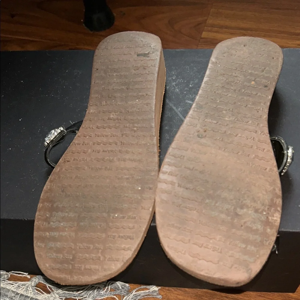 Yellow Box Black Sandals with Crystal Accents - Picture 3 of 4